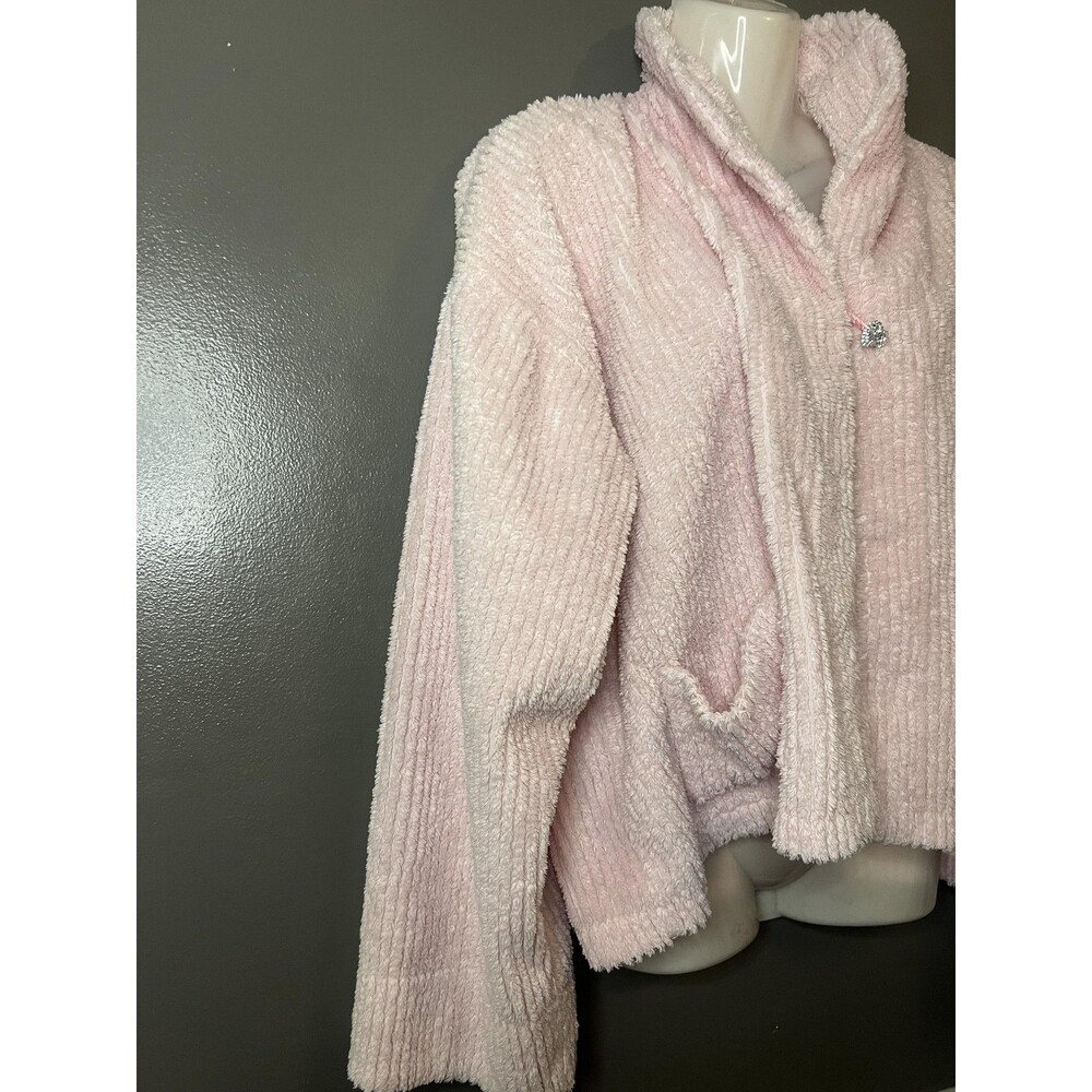 Romantic Concepts Sweater Womens L/XL Pink Chenille Fuzzy Cardigan Jacket USA - Picture 3 of 8